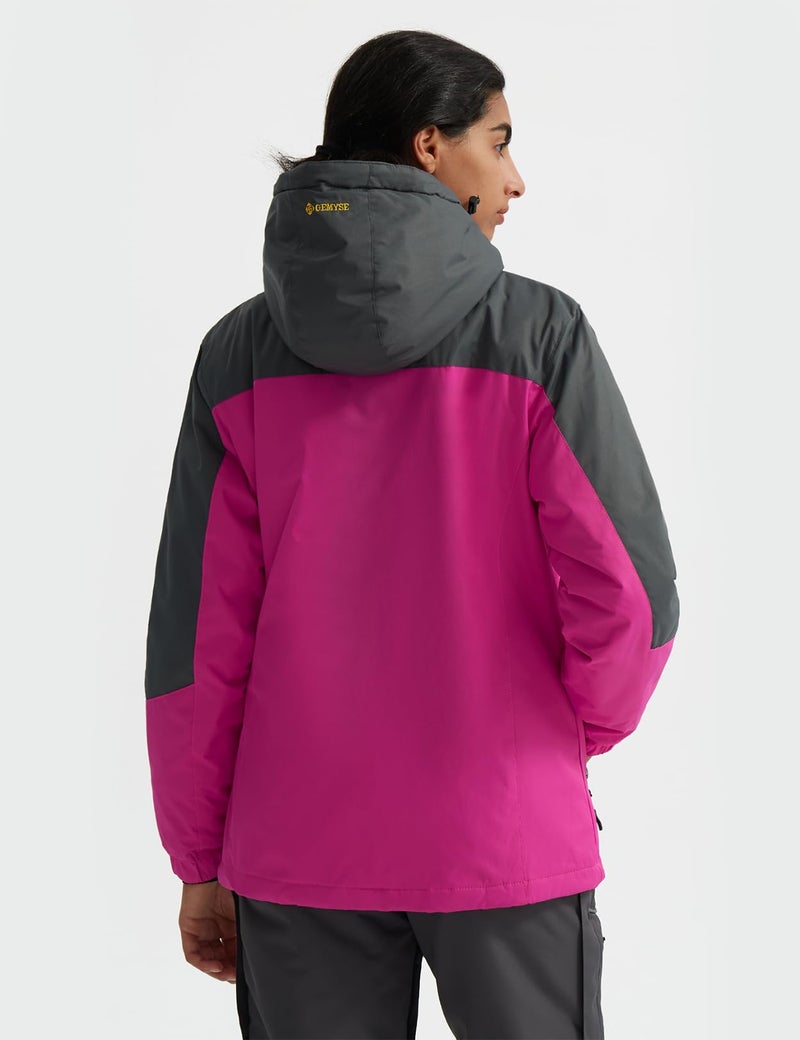 GEMYSE Women's Ski Snow Jacket Warm Winter Waterproof Coat Snowboard Rain Jacket Hooded Windproof Windbreakerï¼ˆRose Red,Mediumï¼‰ - Image 4
